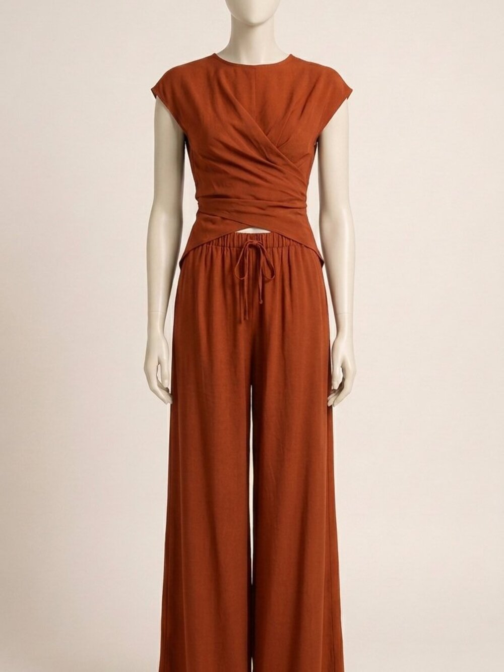 Durable Clothing Burgundy Viscose Wide Leg Pants S Cinch Waist Casual Soft